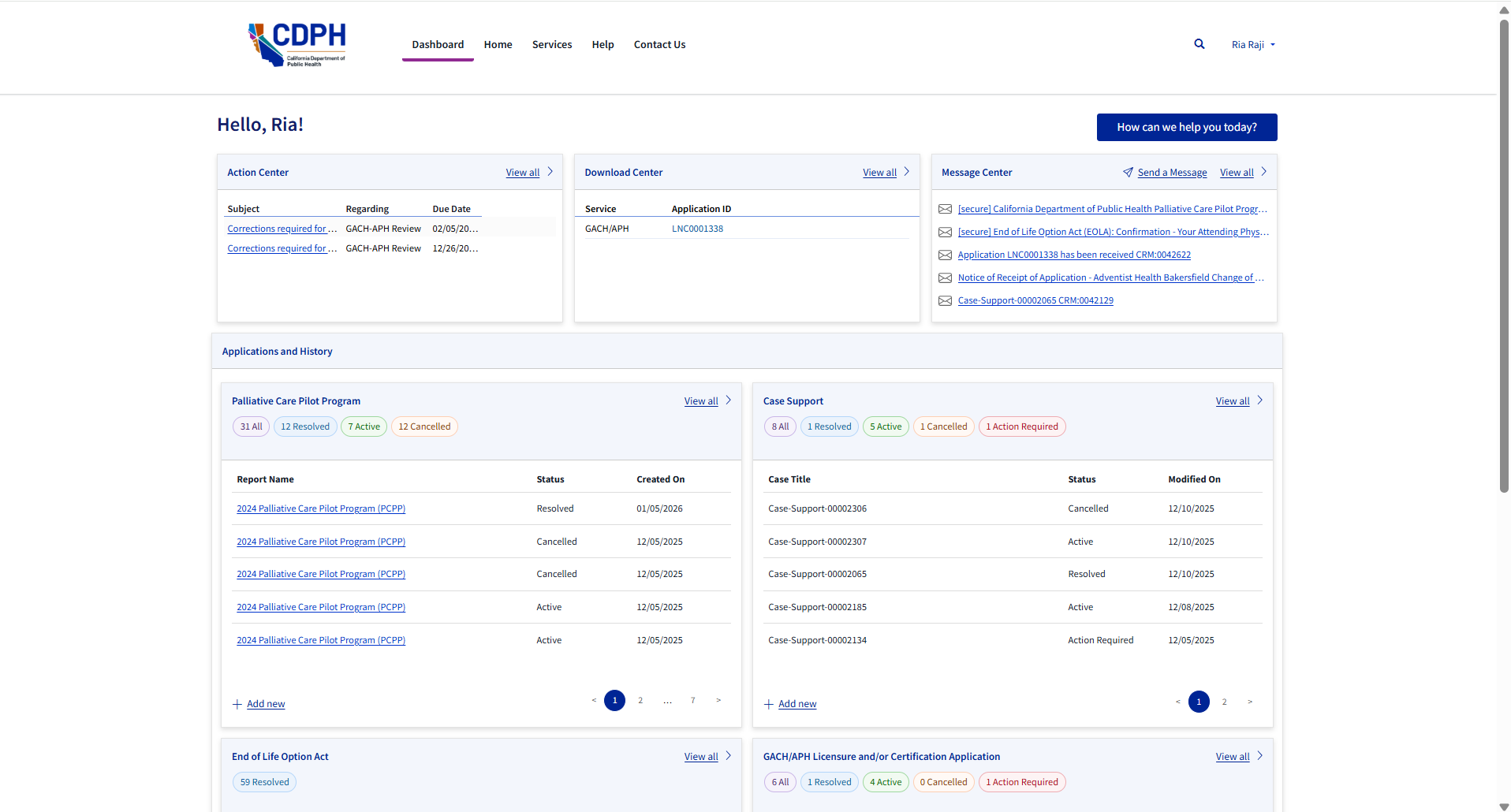 Image of user dashboard sample